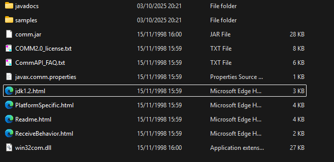 Java Communications API のファイル